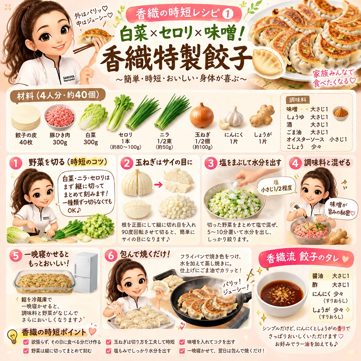 【香織の時短レシピ①】白菜×セロリ×味噌!香織特製餃子